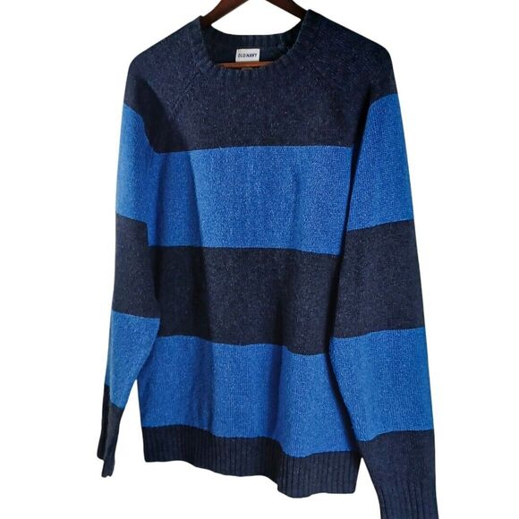 Old Navy Wool Rugby Striped Men's Sz L Long Sleeve Casual Warm Blue Grey Sweater - Picture 2 of 10
